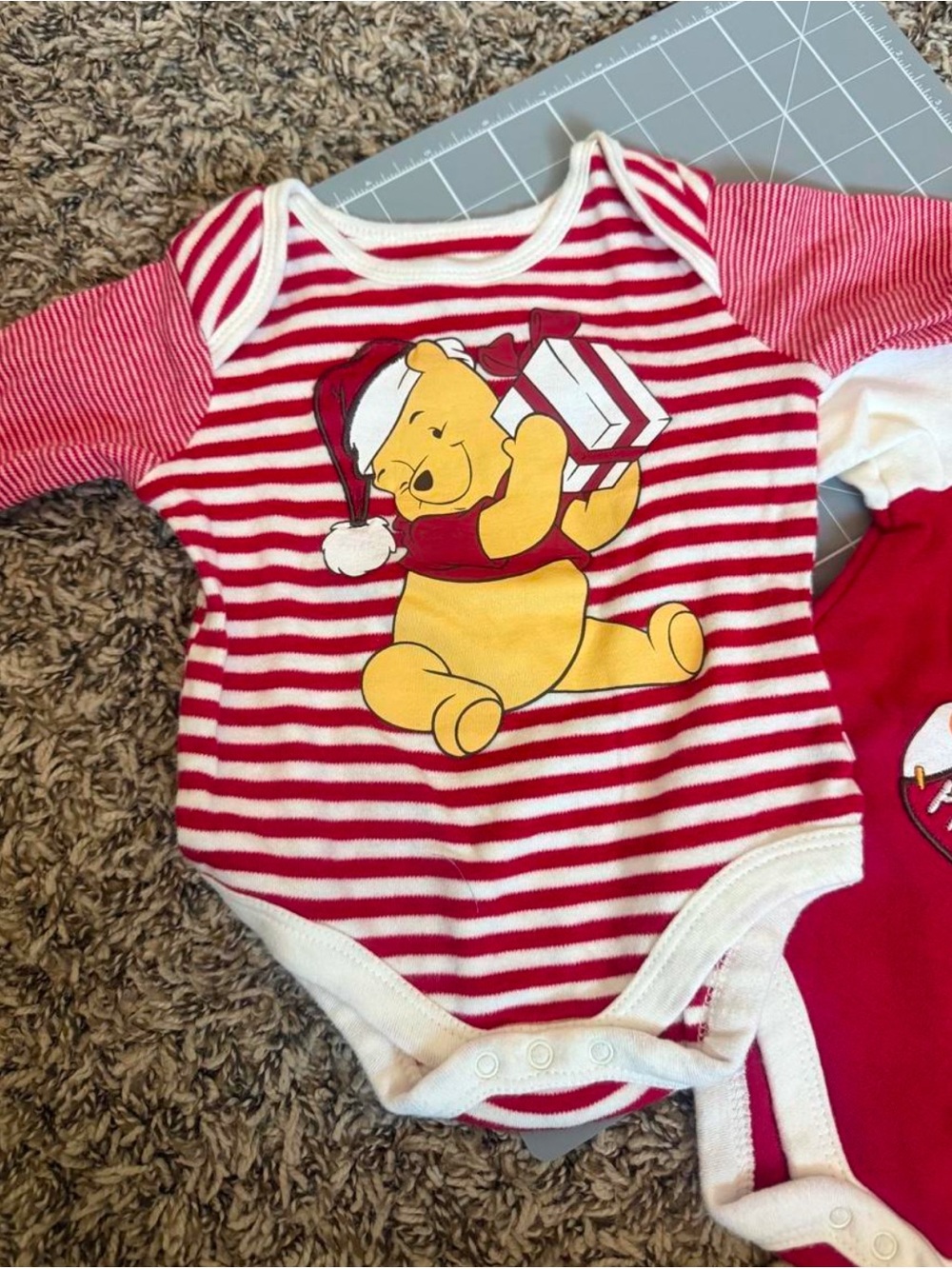 Y2K Disney Red & White Striped Winnie the Pooh One-Piece and Piglet